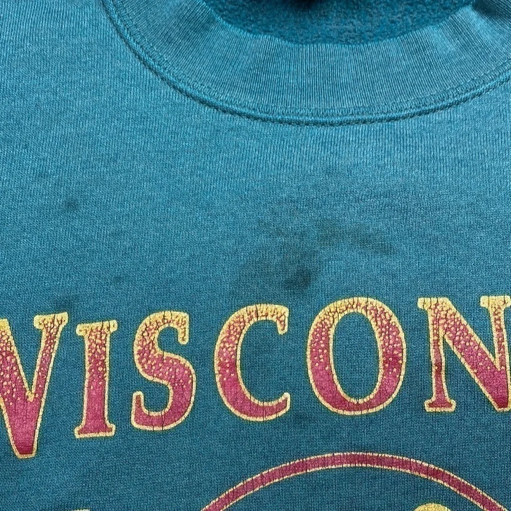Vintage Jerzees Wisconsin Green Crewneck Sweatshirt Size Large Grunge
